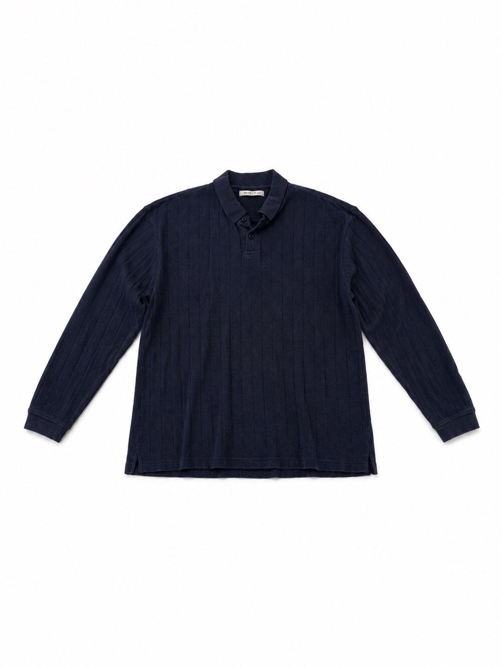 Geoffrey Beene Men’s Large Blue Long Sleeve Polo Shirt Ribbed Textured Casual
